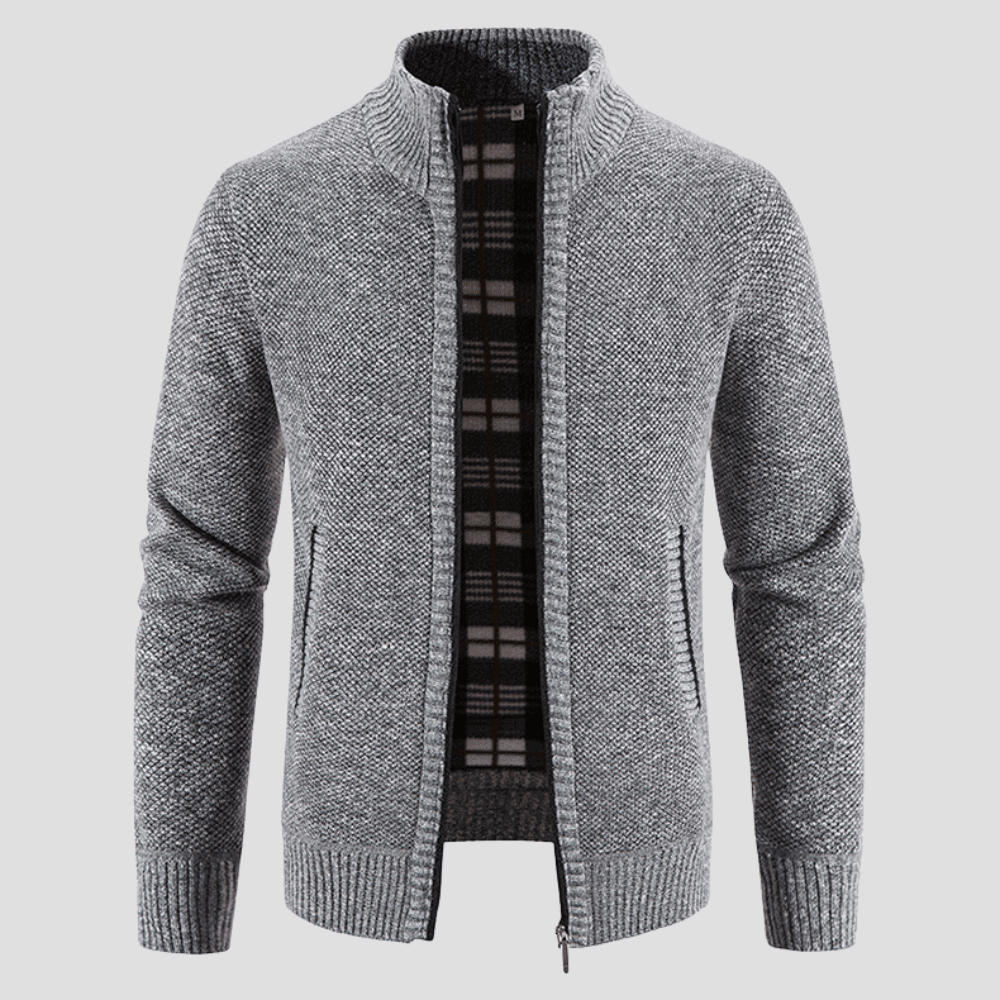 Men's Full-Zip Lined Cardigan with Stand Collar