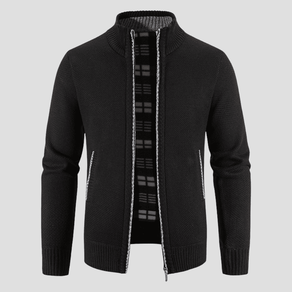 Men's Full-Zip Lined Cardigan with Stand Collar