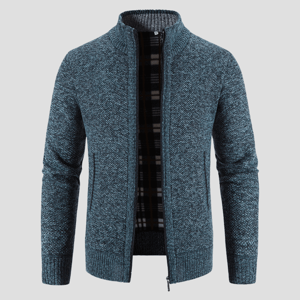 Men's Full-Zip Lined Cardigan with Stand Collar