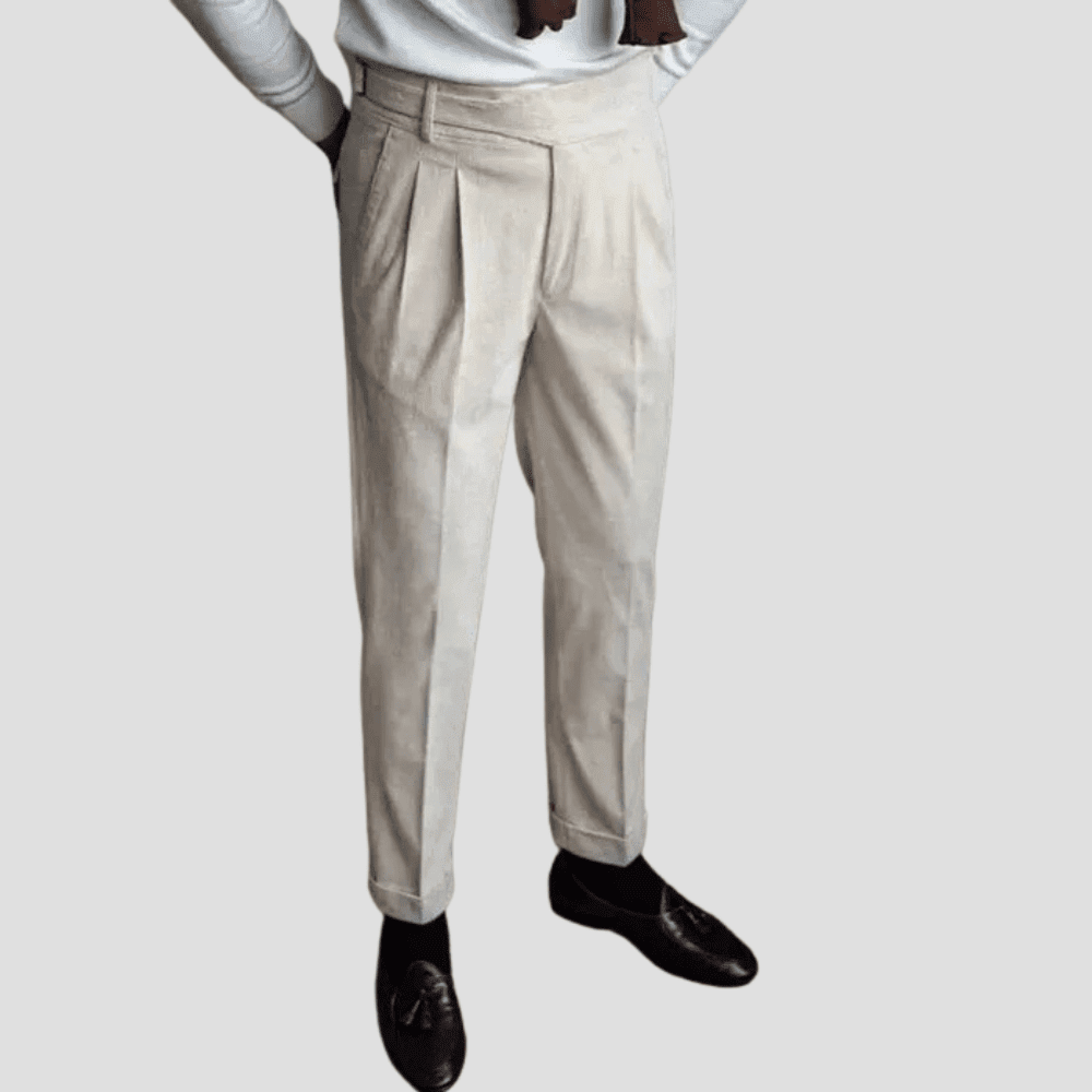 Men's High-Waist Corduroy Double Pleat Trousers