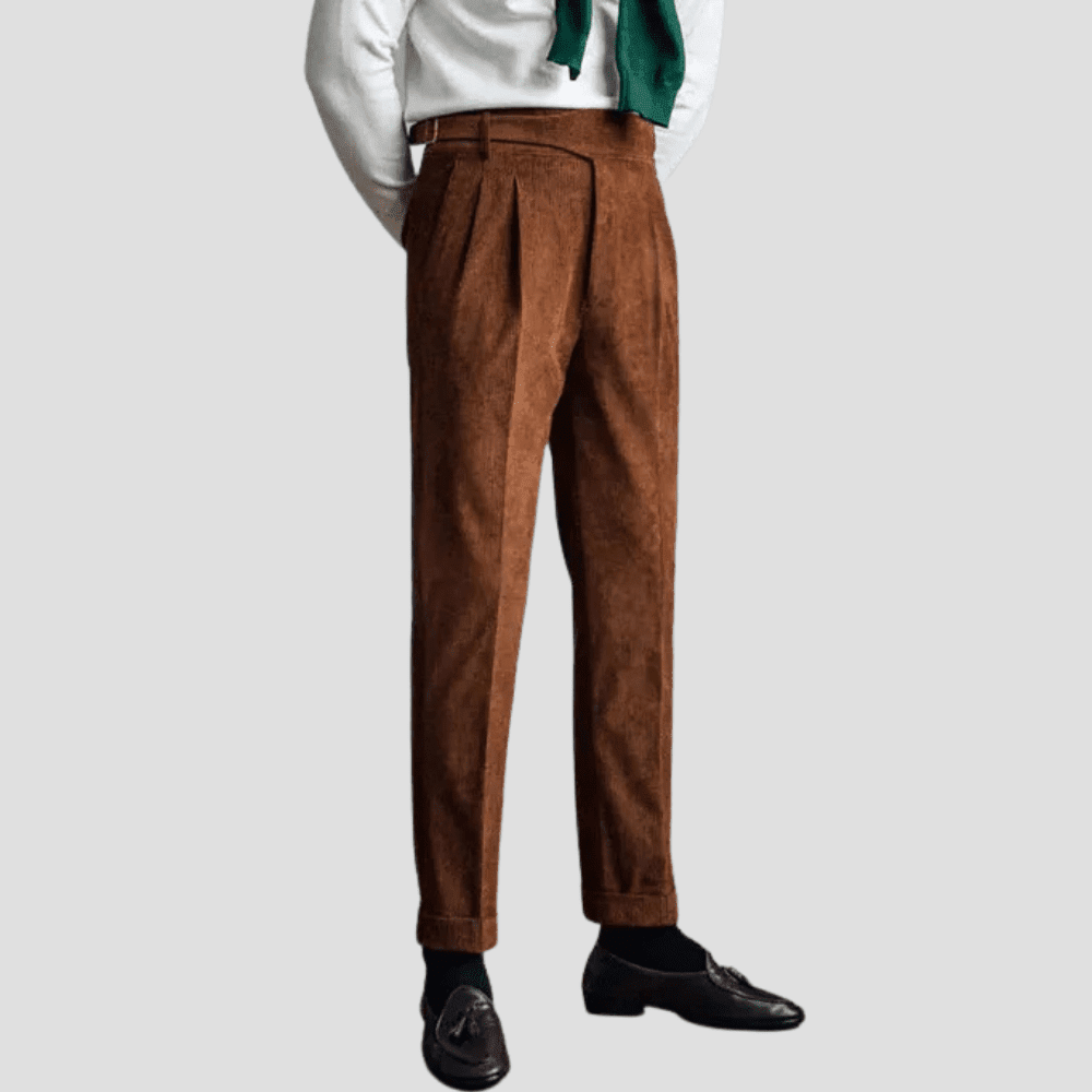 Men's High-Waist Corduroy Double Pleat Trousers