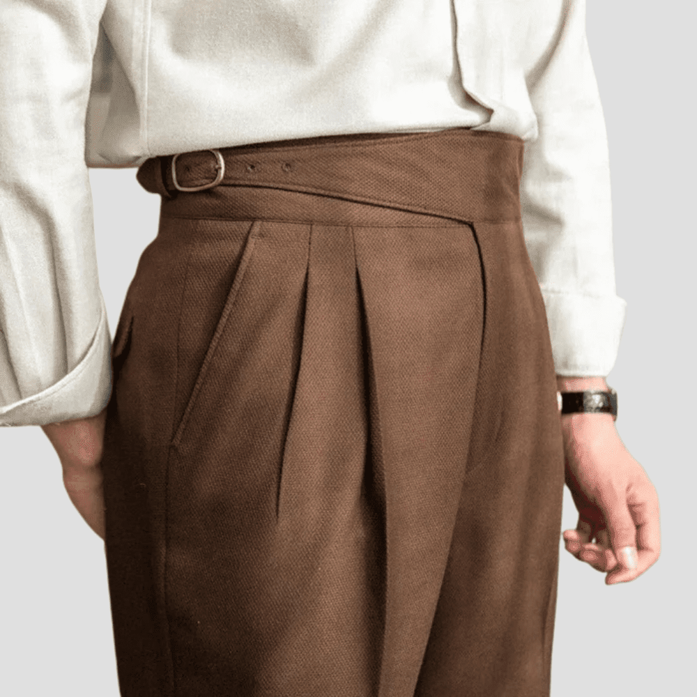 Men's High-Waist Pleated Tailored Dress Trousers