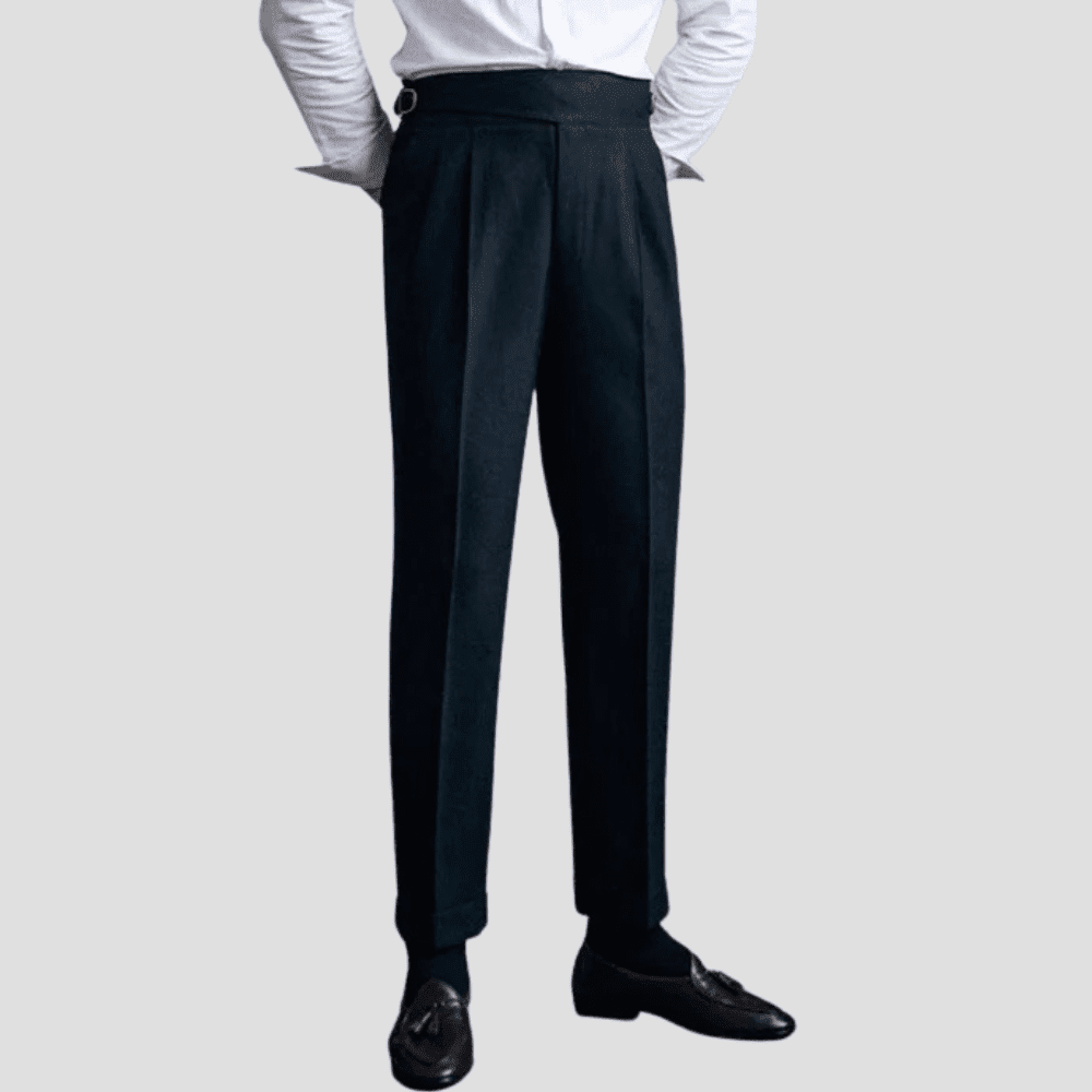 Men's High-Waist Pleated Tailored Dress Trousers
