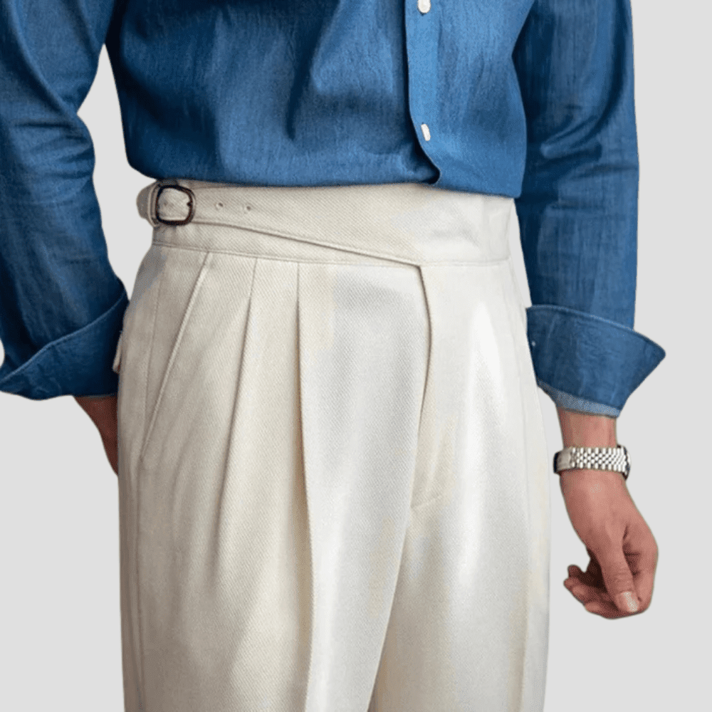 Men's High-Waist Pleated Tailored Dress Trousers