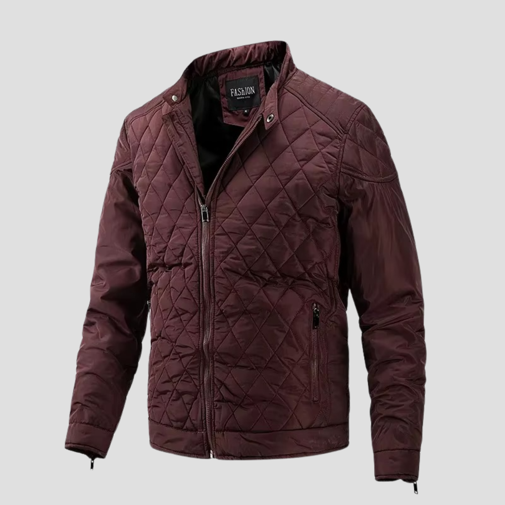 Men's Quilted Diamond Stitch Racer-Style Bomber Jacket