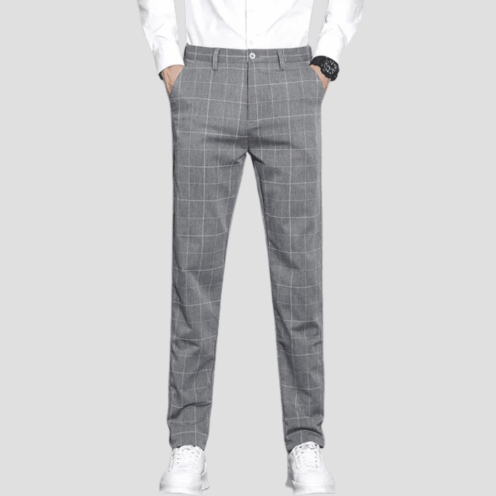Men's Slim Fit Stretch Trousers with Check Pattern