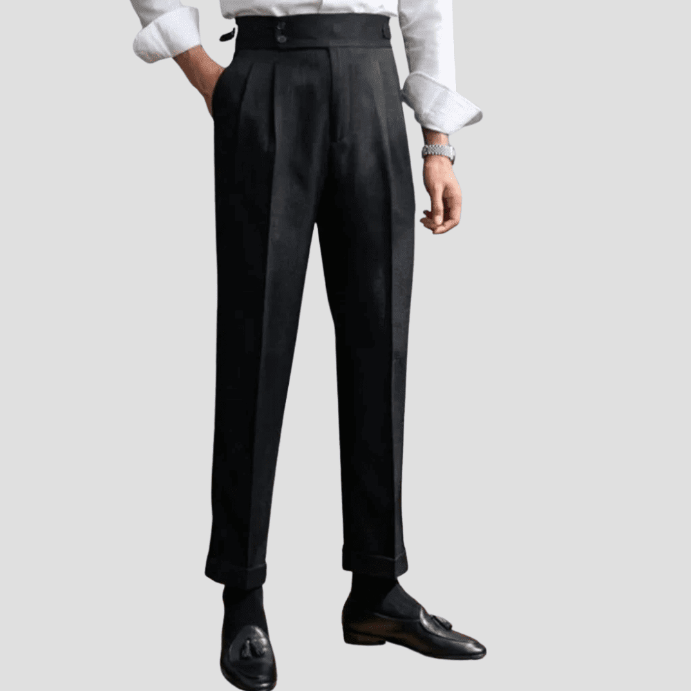 Men's Textured Weave High-Waist Pleat Trousers