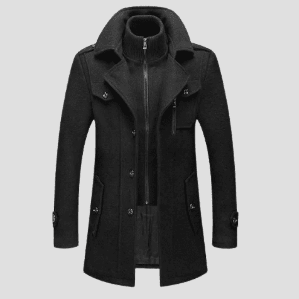Men's Wool Blend Overcoat with Removable Knit Insert