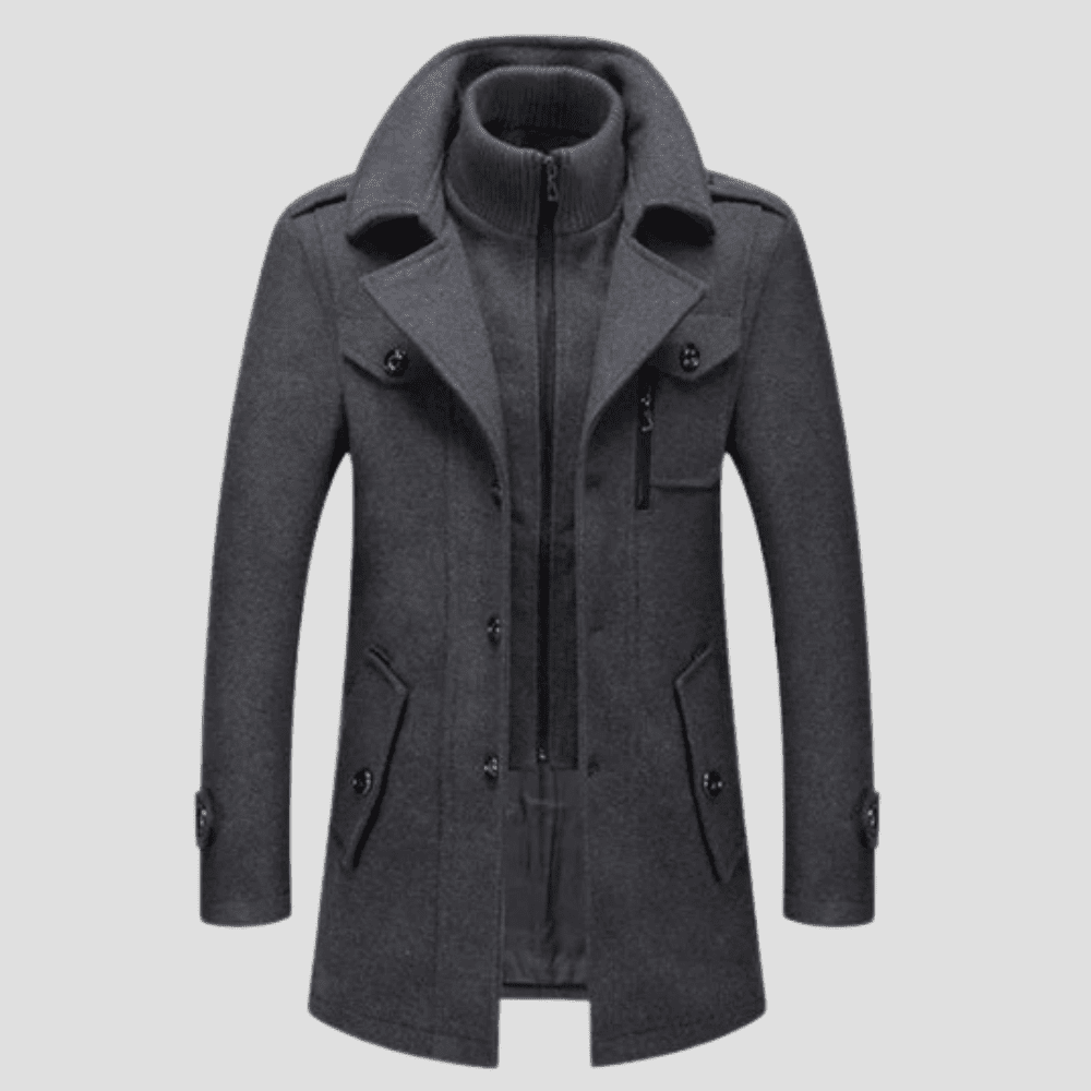 Men's Wool Blend Overcoat with Removable Knit Insert