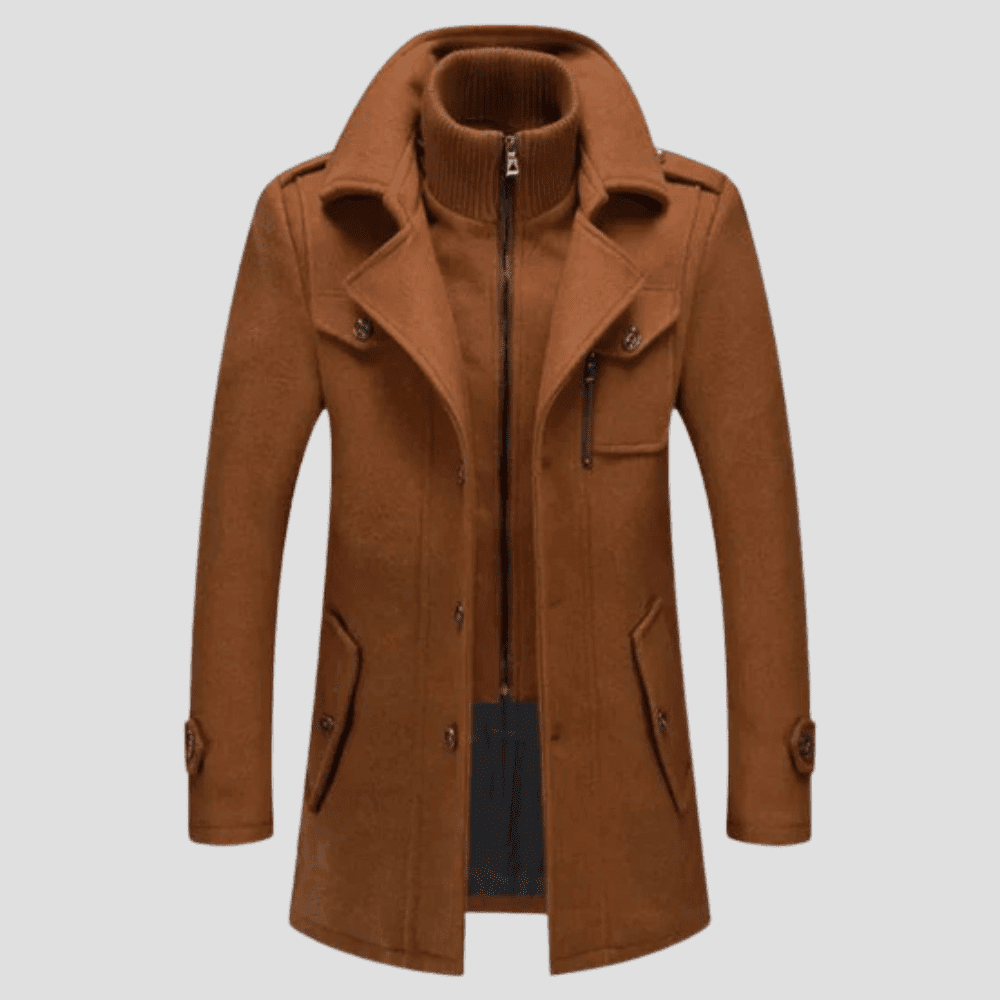 Men's Wool Blend Overcoat with Removable Knit Insert