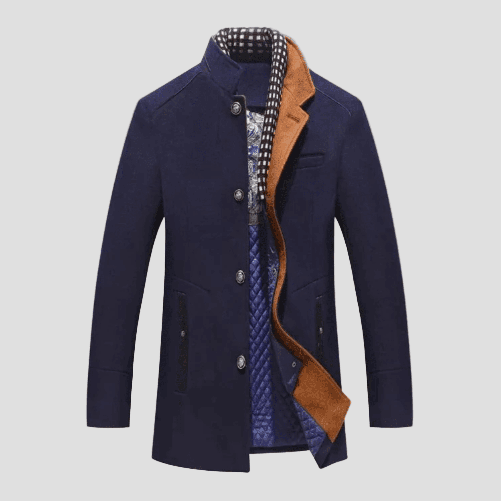 Men's Wool Blend Overcoat with Stand Collar