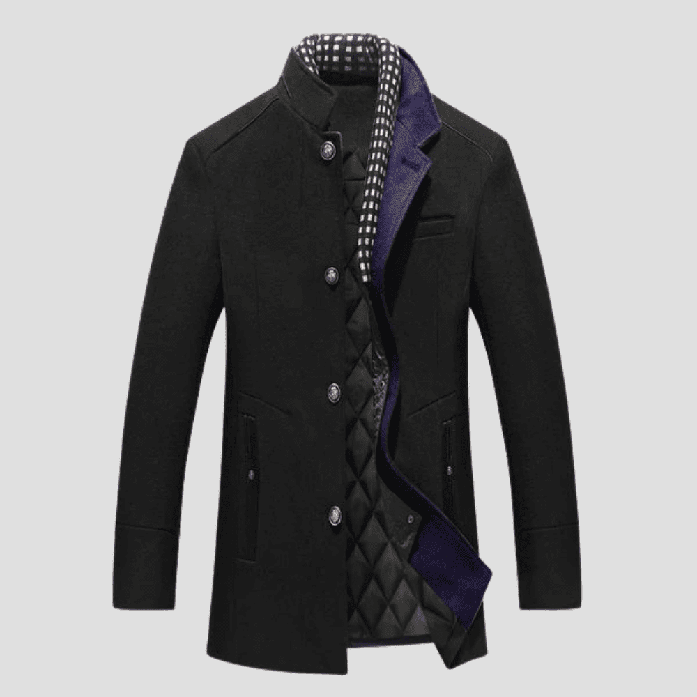 Men's Wool Blend Overcoat with Stand Collar