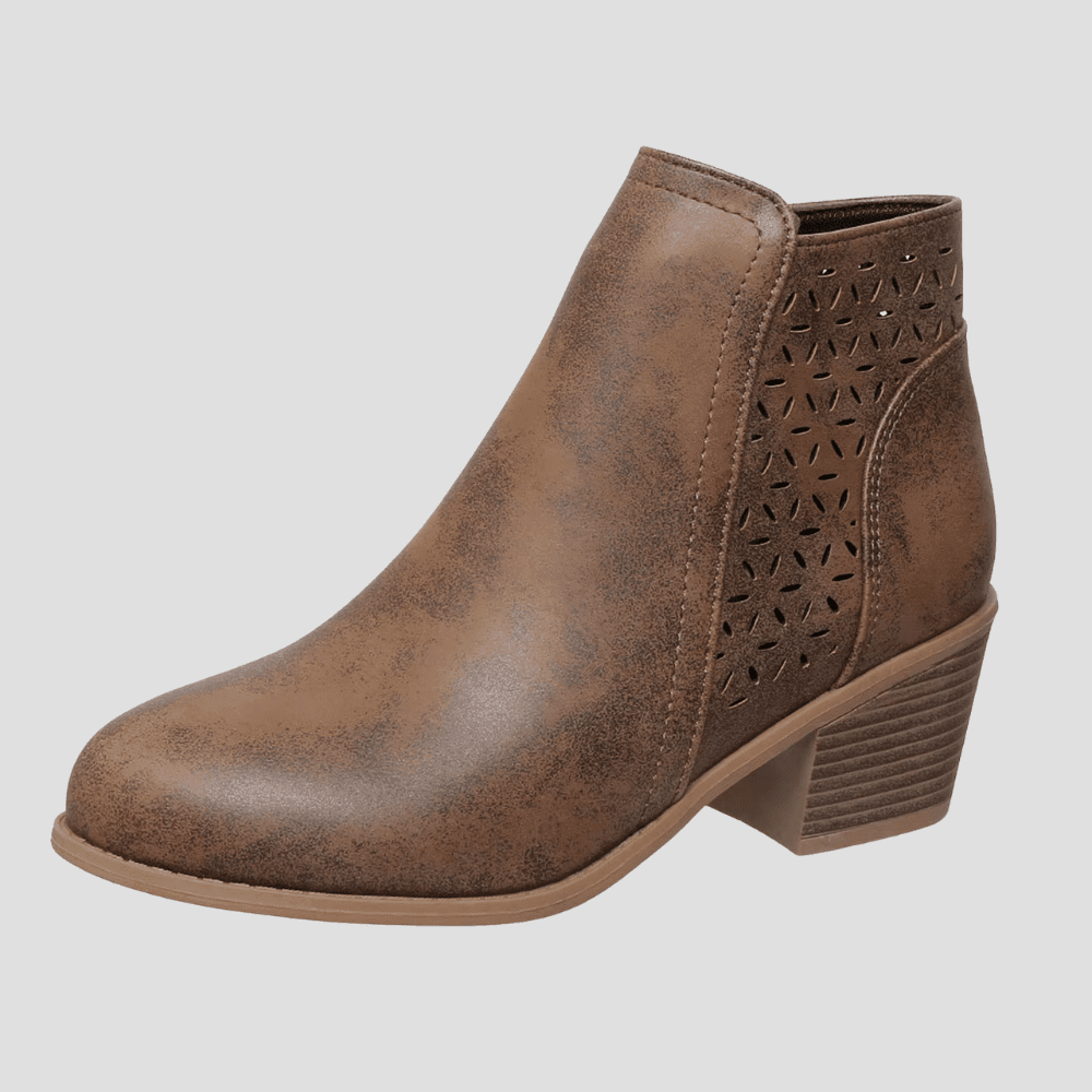 Women's Block Heel Ankle Boots with Distressed Finish