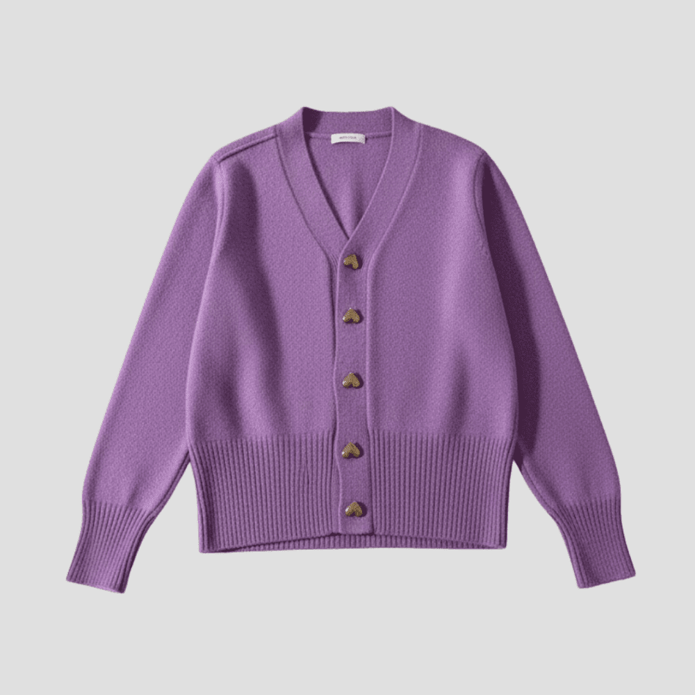 Women's Cozy Knit Cardigan with Heart Buttons