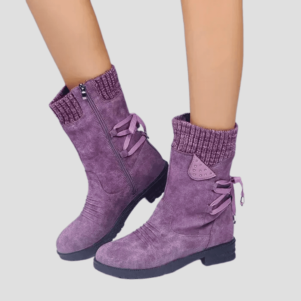 Women's Mid Calf Knit Cuff Boots