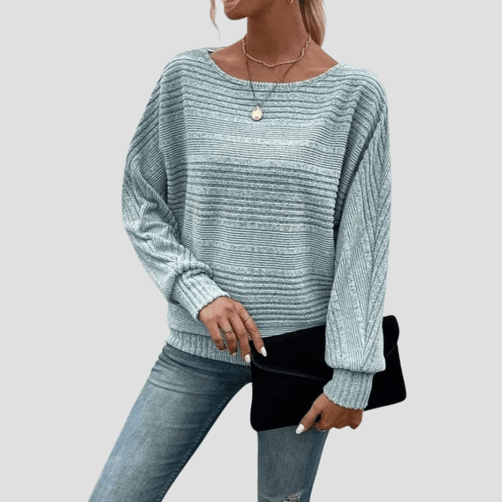 Women's Ribbed Knit Relaxed Fit Wide Neck Pullover