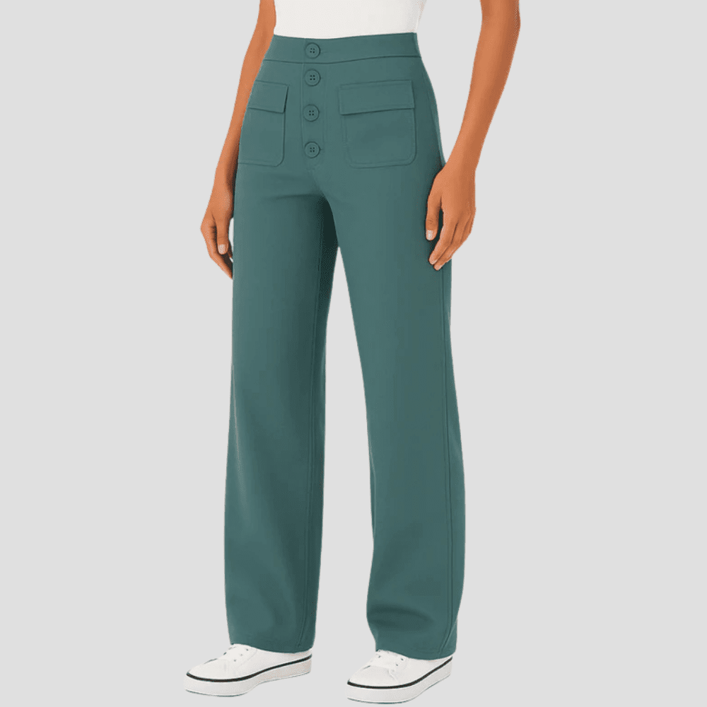 Women's Wide Leg High Waist Buttoned Trousers