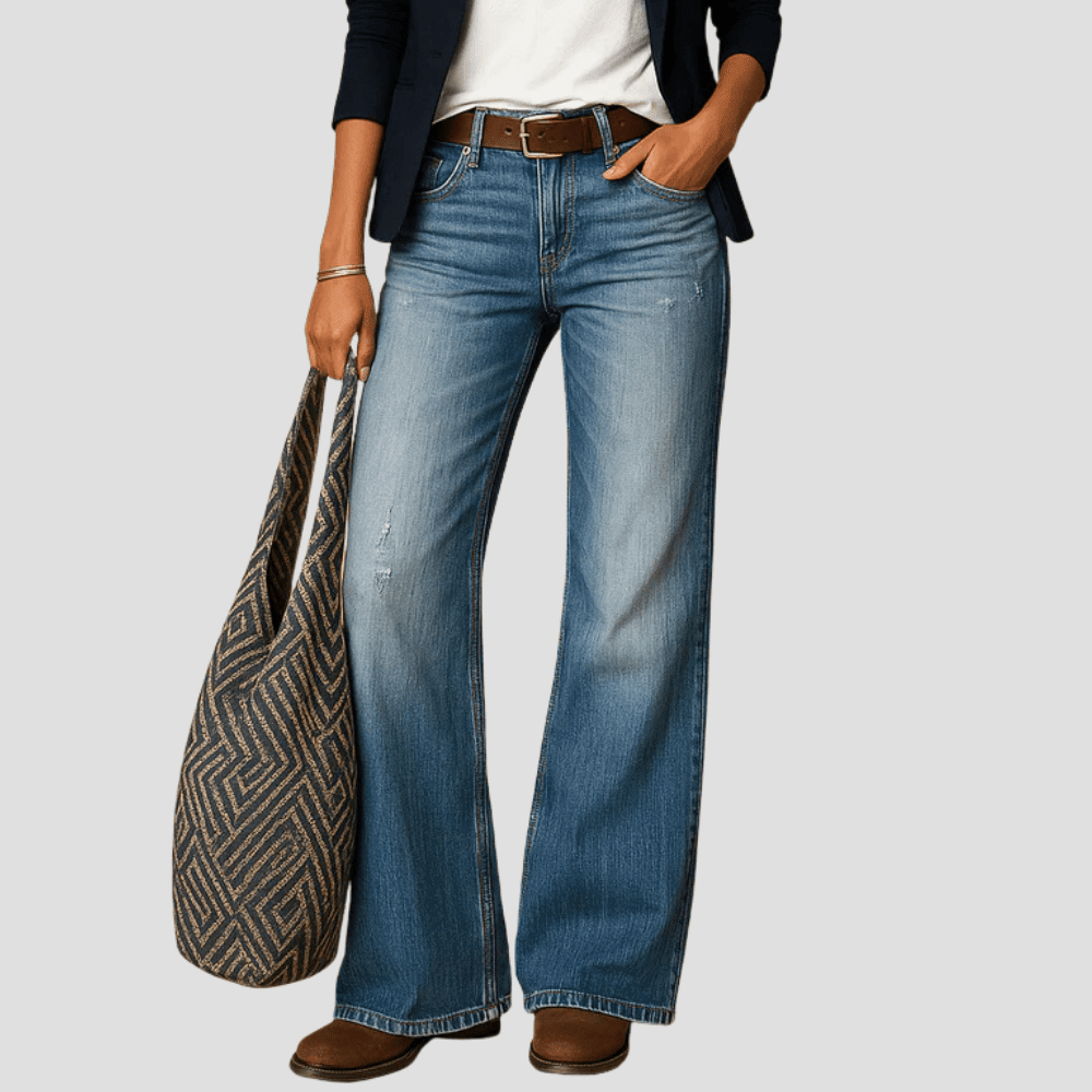 Women's Wide Leg High Waist Flair Denim Jeans
