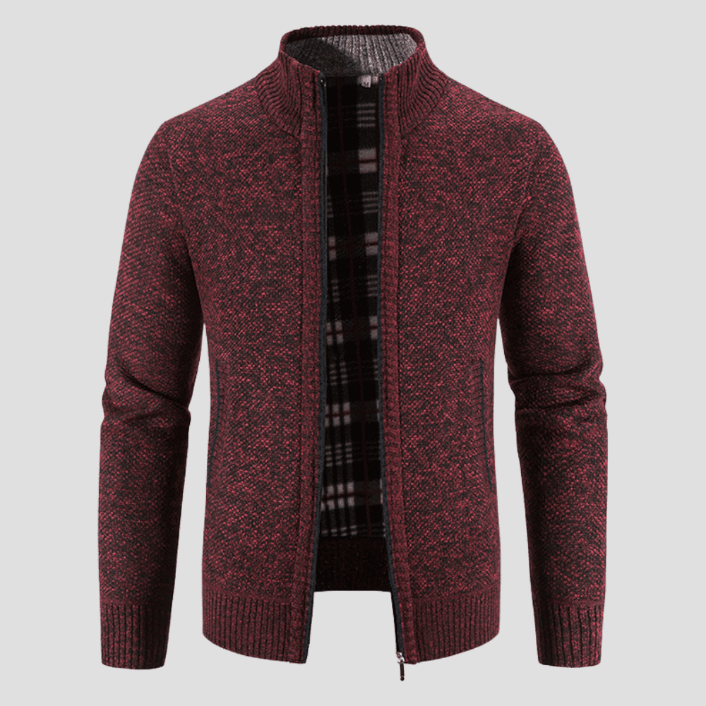 Men's Full-Zip Lined Cardigan with Stand Collar