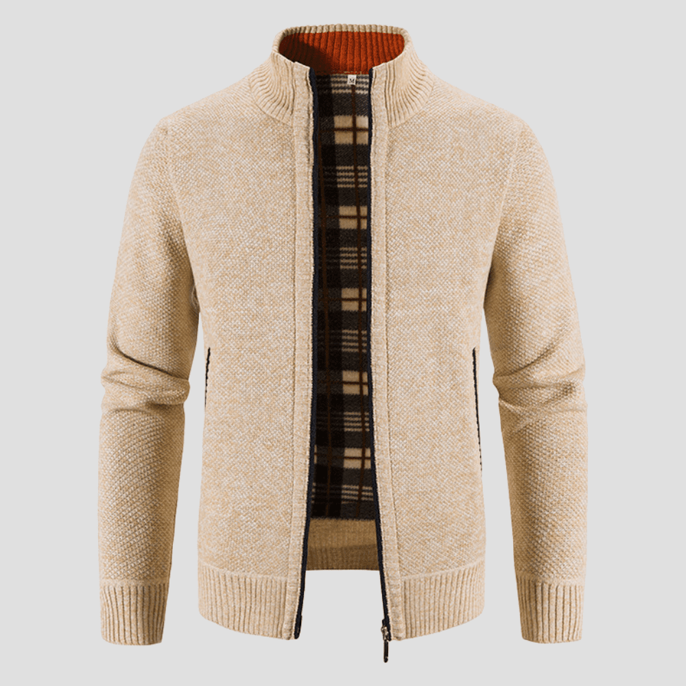 Men's Full-Zip Lined Cardigan with Stand Collar