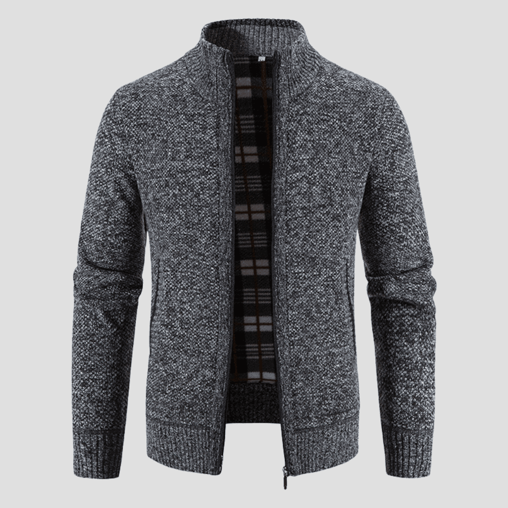 Men's Full-Zip Lined Cardigan with Stand Collar