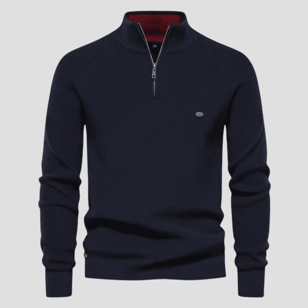 Men's Half-Zip Ribbed Cotton Heritage Knit Pullover