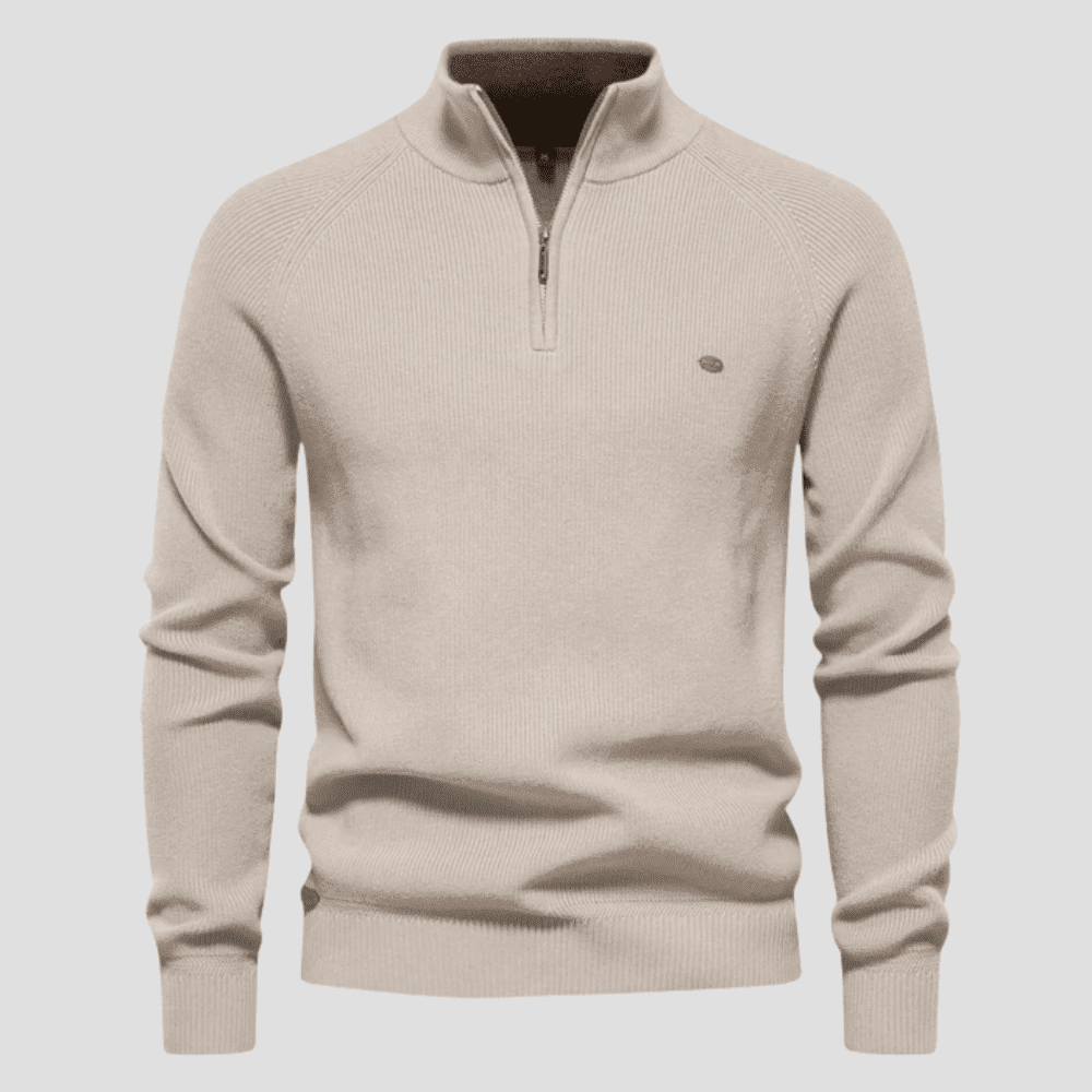 Men's Half-Zip Ribbed Cotton Heritage Knit Pullover
