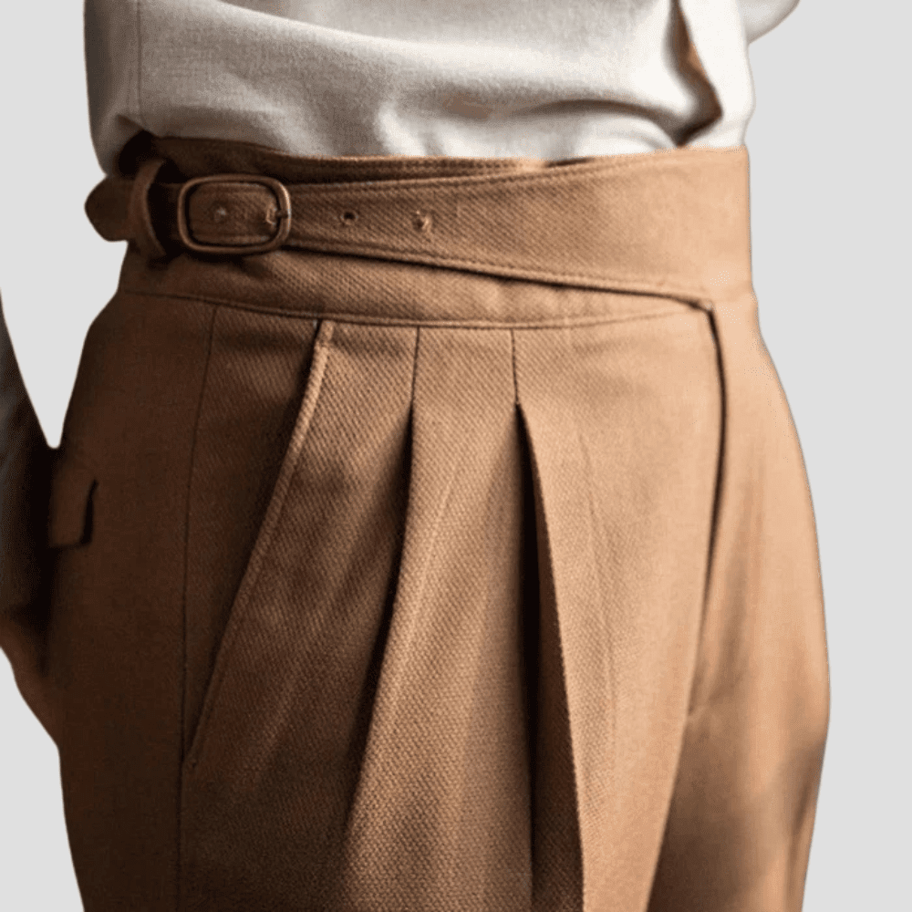 Men's High-Waist Pleated Tailored Dress Trousers