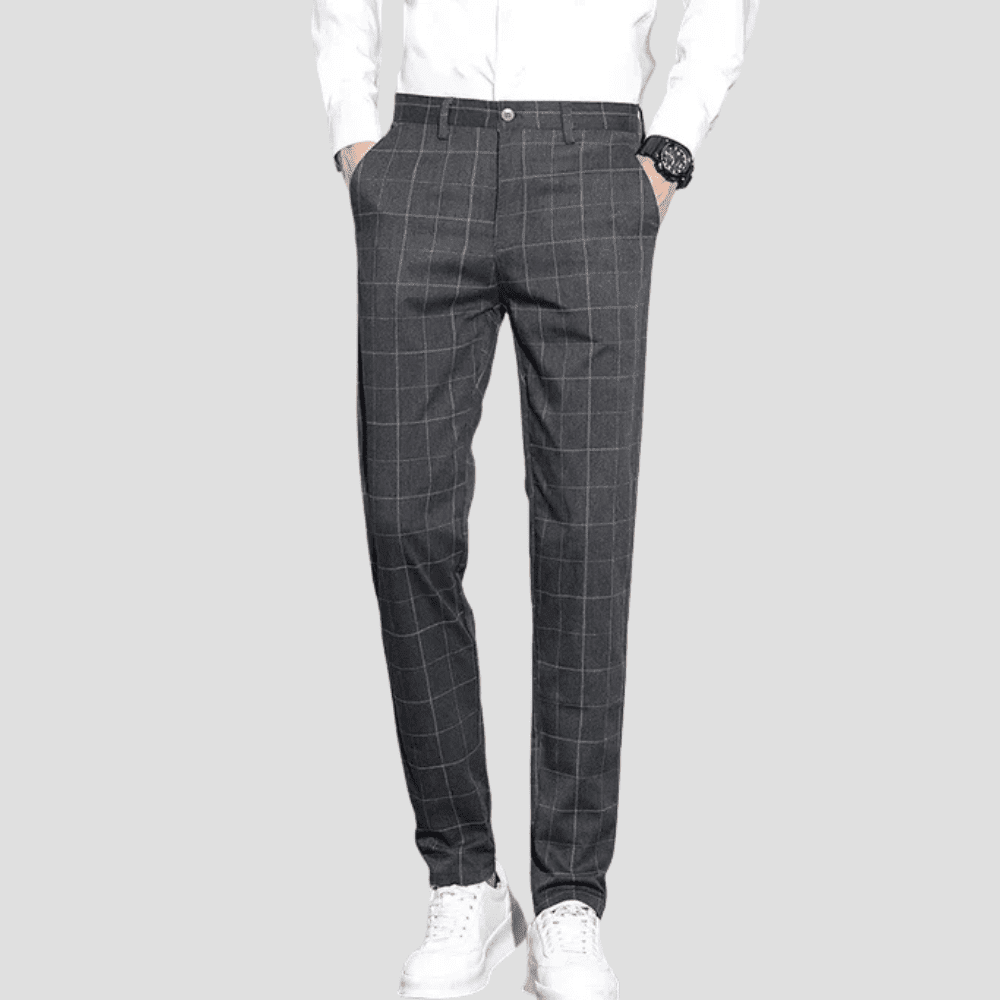 Men's Slim Fit Stretch Trousers with Check Pattern