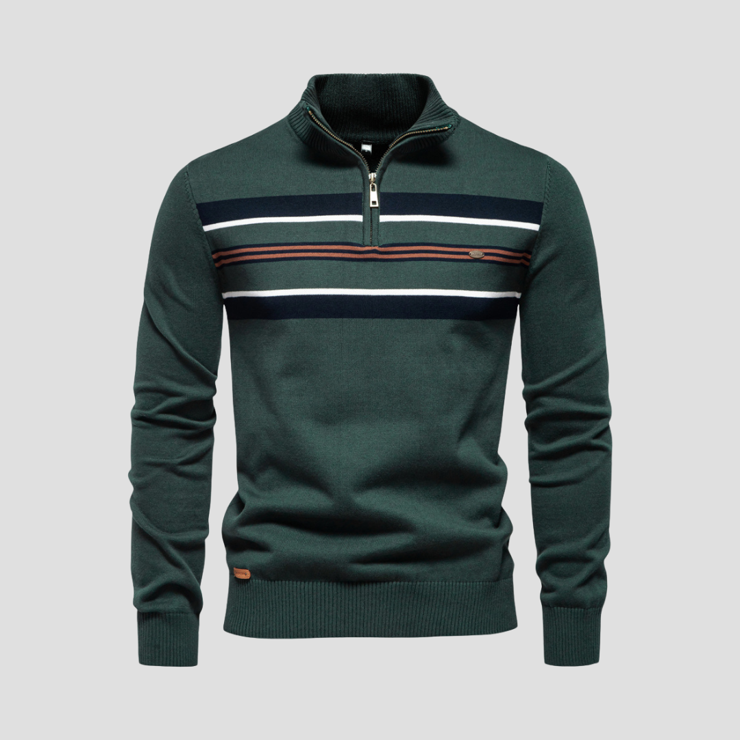  Men's Striped Half-Zip Jumper