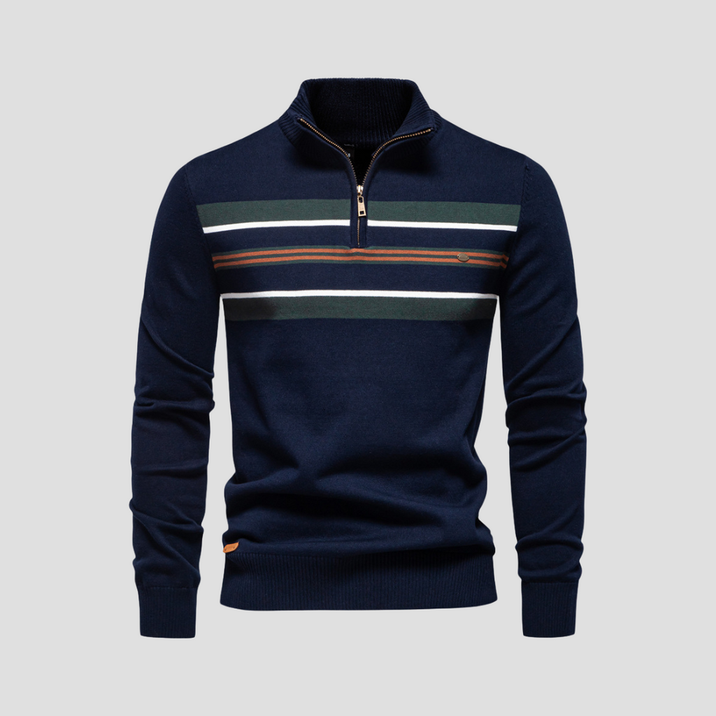  Men's Striped Half-Zip Jumper