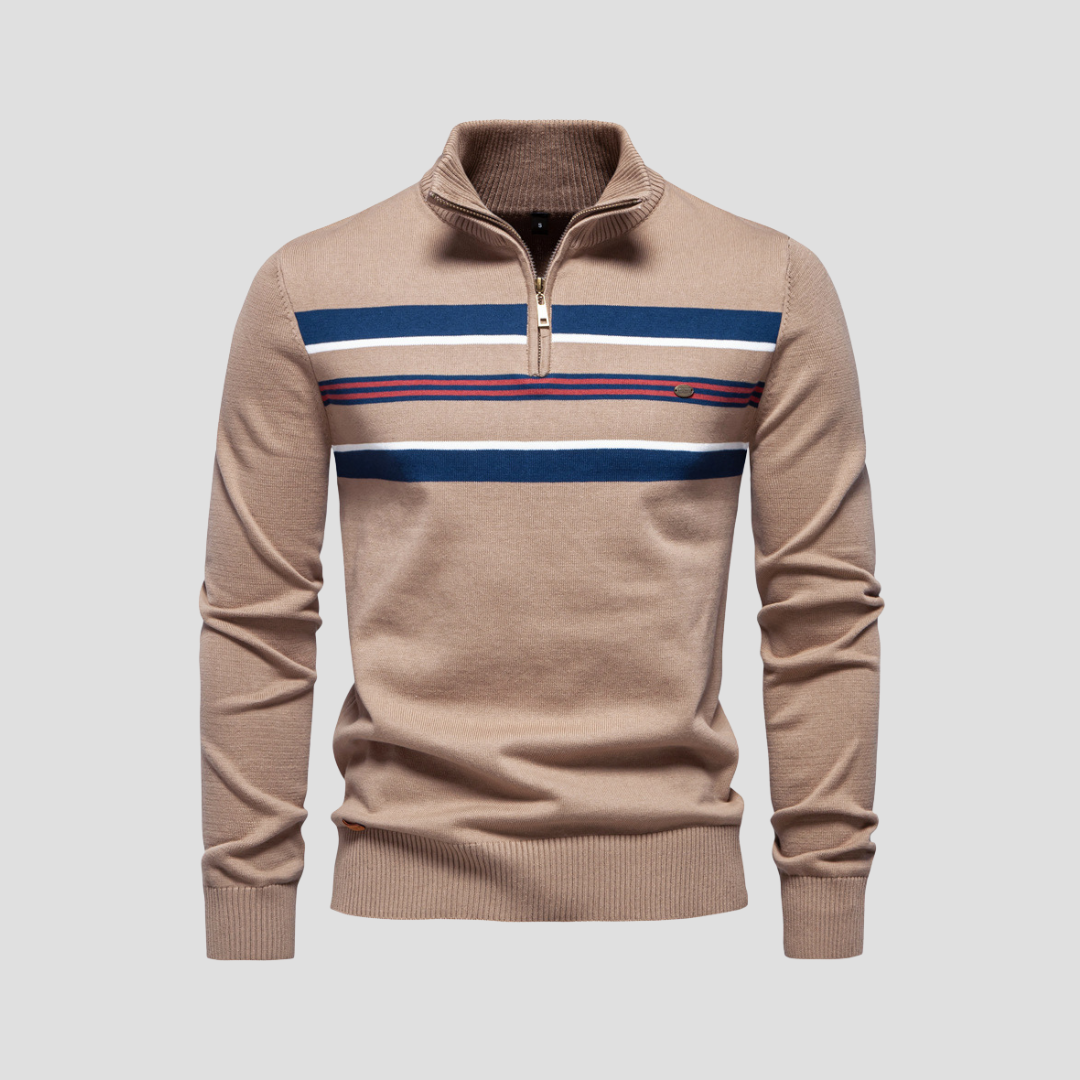  Men's Striped Half-Zip Jumper