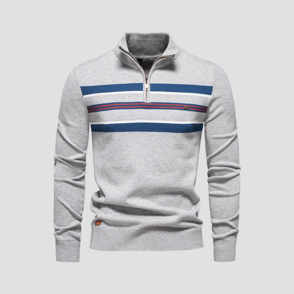  Men's Striped Half-Zip Jumper