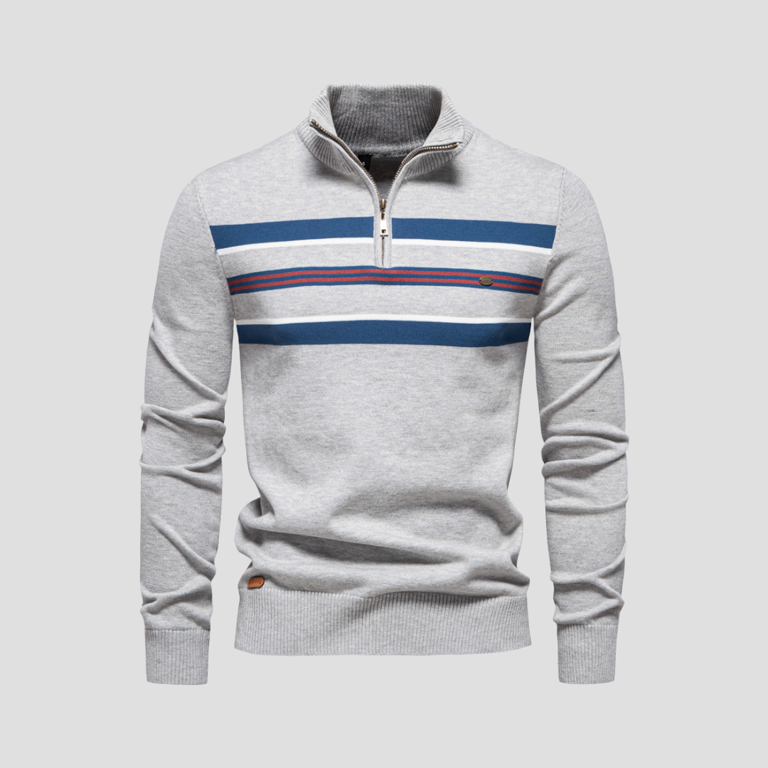  Men's Striped Half-Zip Jumper