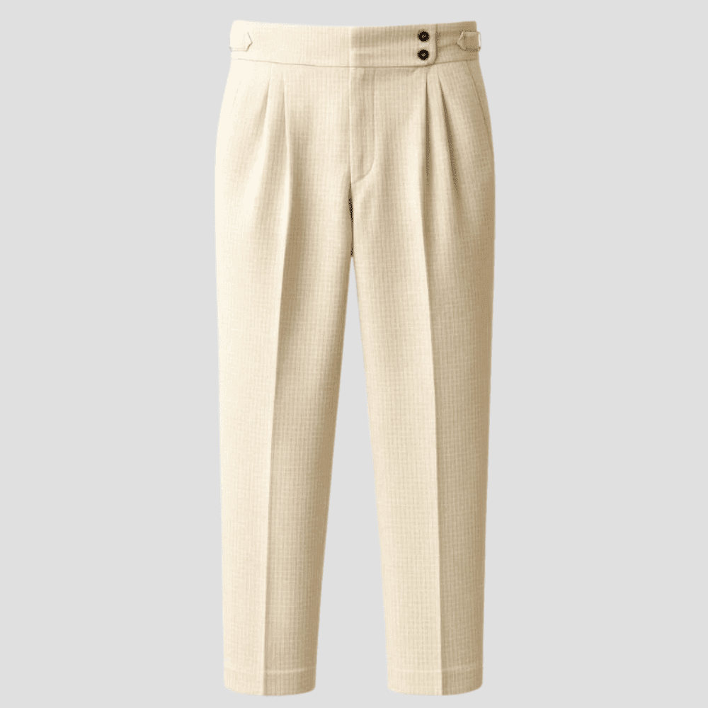 Men's Textured Weave High-Waist Pleat Trousers