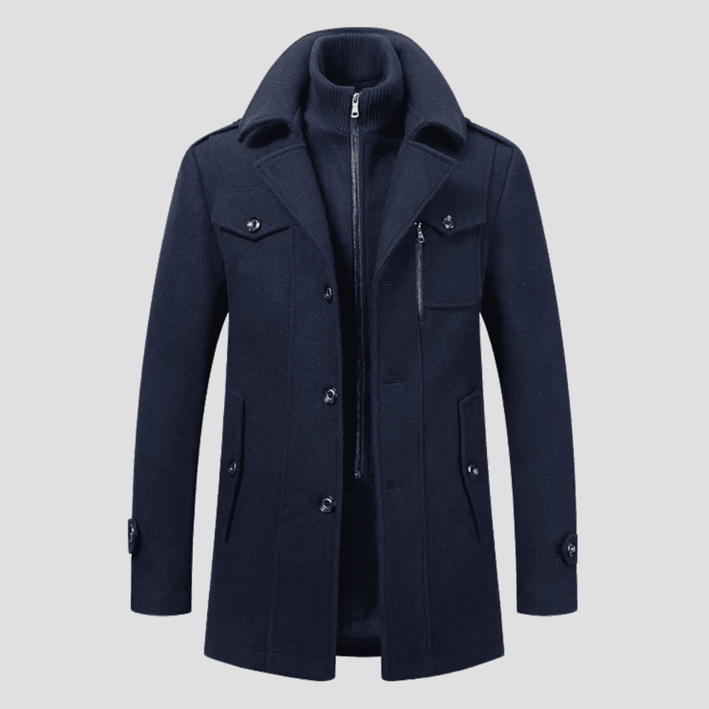 Men's Wool Blend Overcoat with Removable Knit Insert