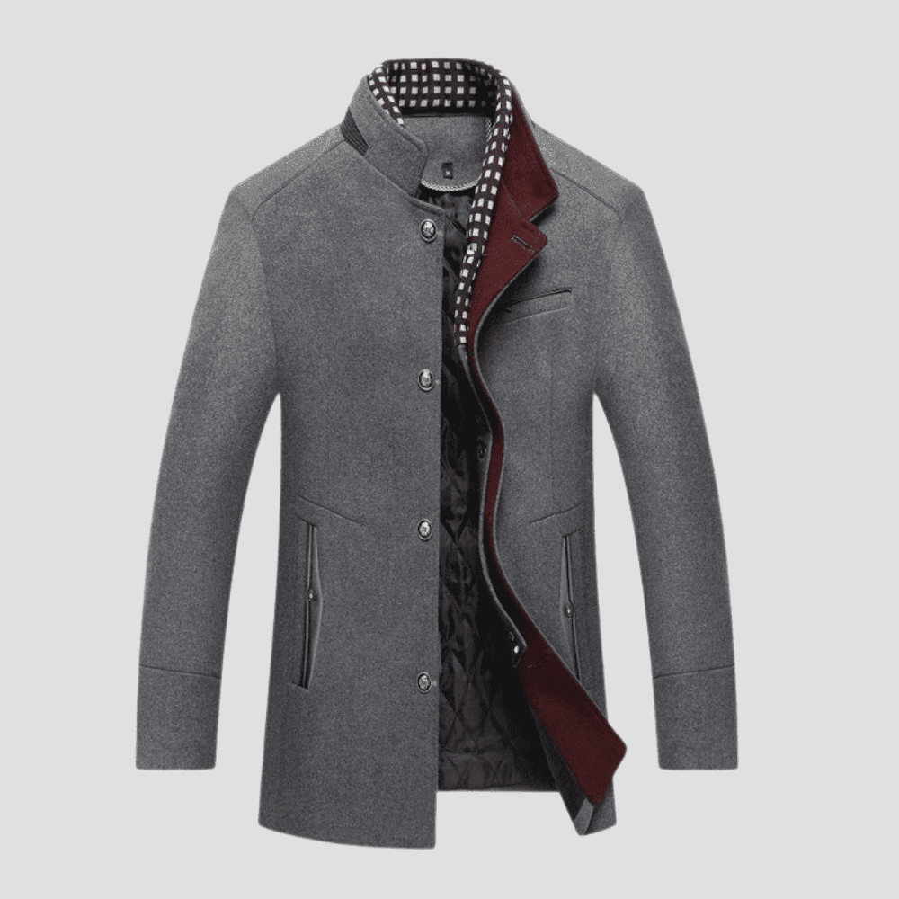 Men's Wool Blend Overcoat with Stand Collar