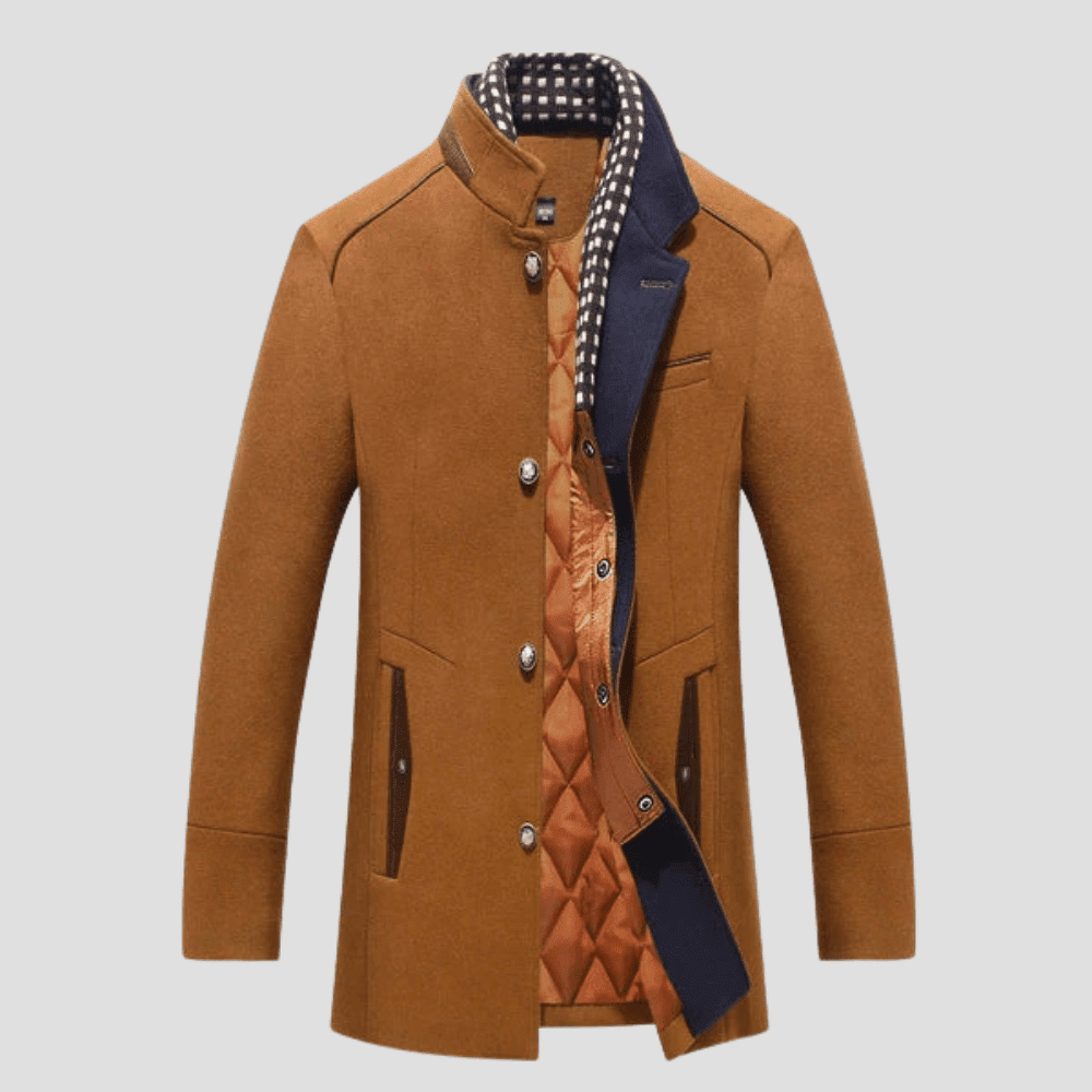 Men's Wool Blend Overcoat with Stand Collar