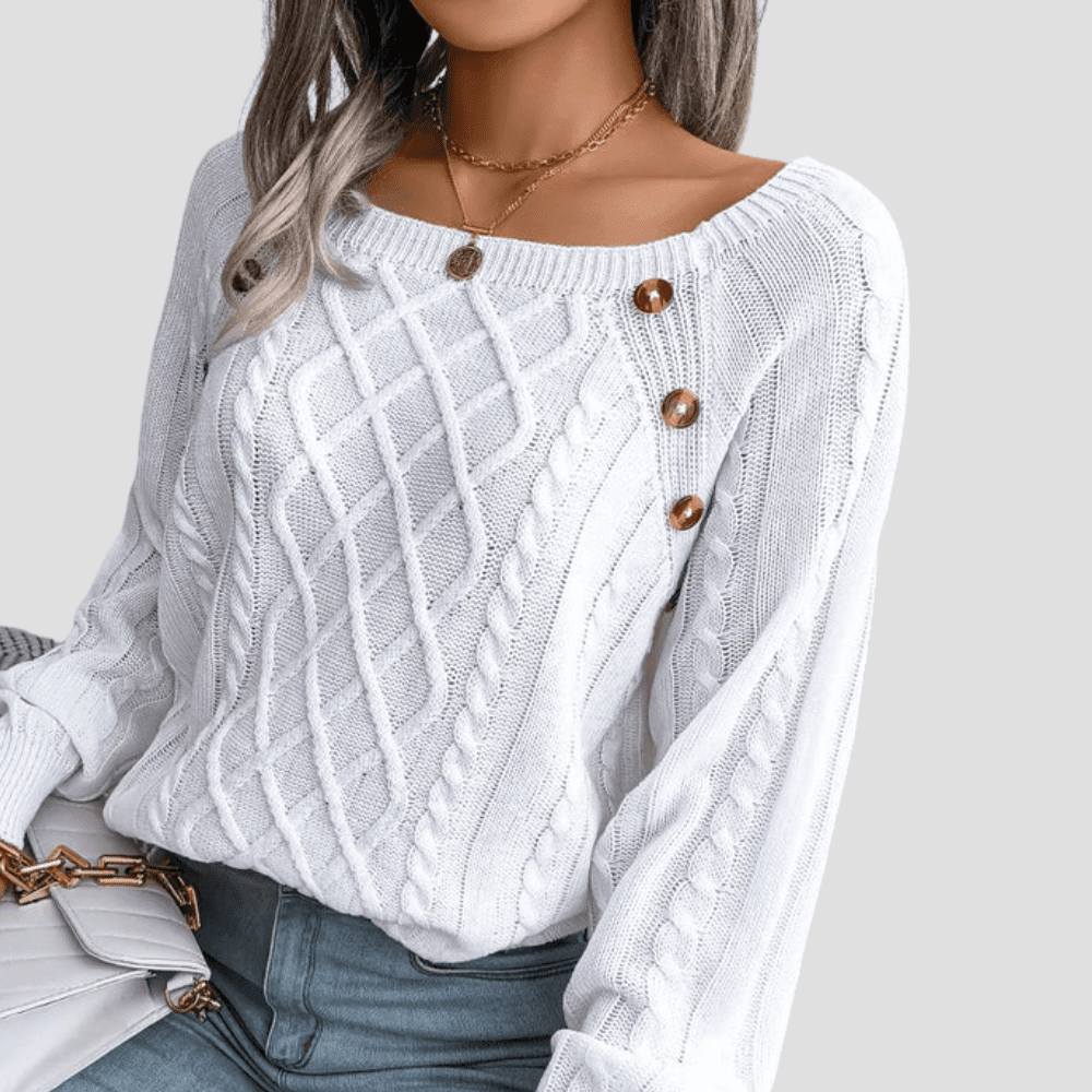 Women's Cable Knit Sweater with Shoulder Buttons