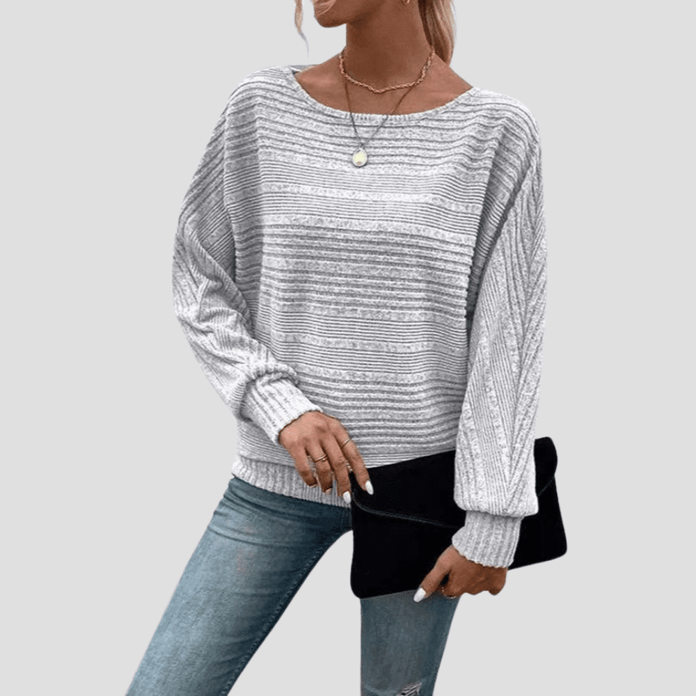 Women's Ribbed Knit Relaxed Fit Wide Neck Pullover