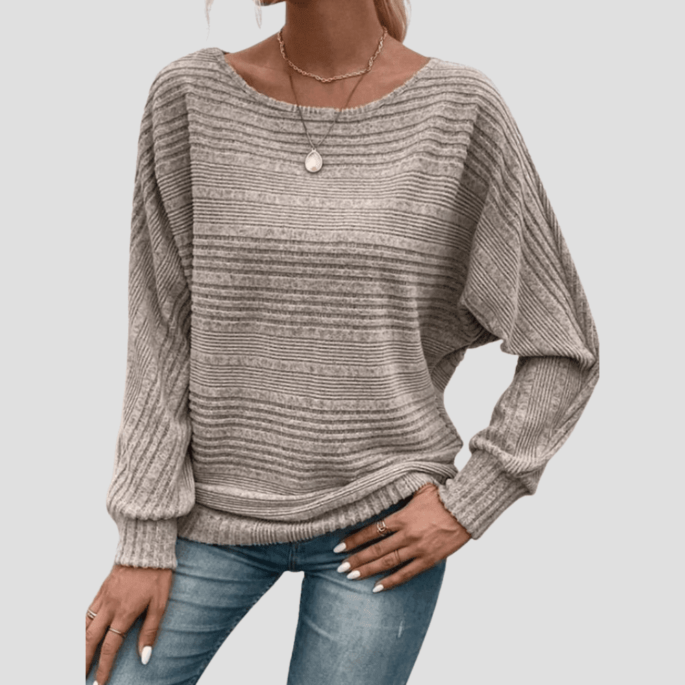 Women's Ribbed Knit Relaxed Fit Wide Neck Pullover