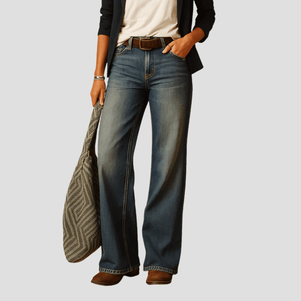 Women's Wide Leg High Waist Flair Denim Jeans